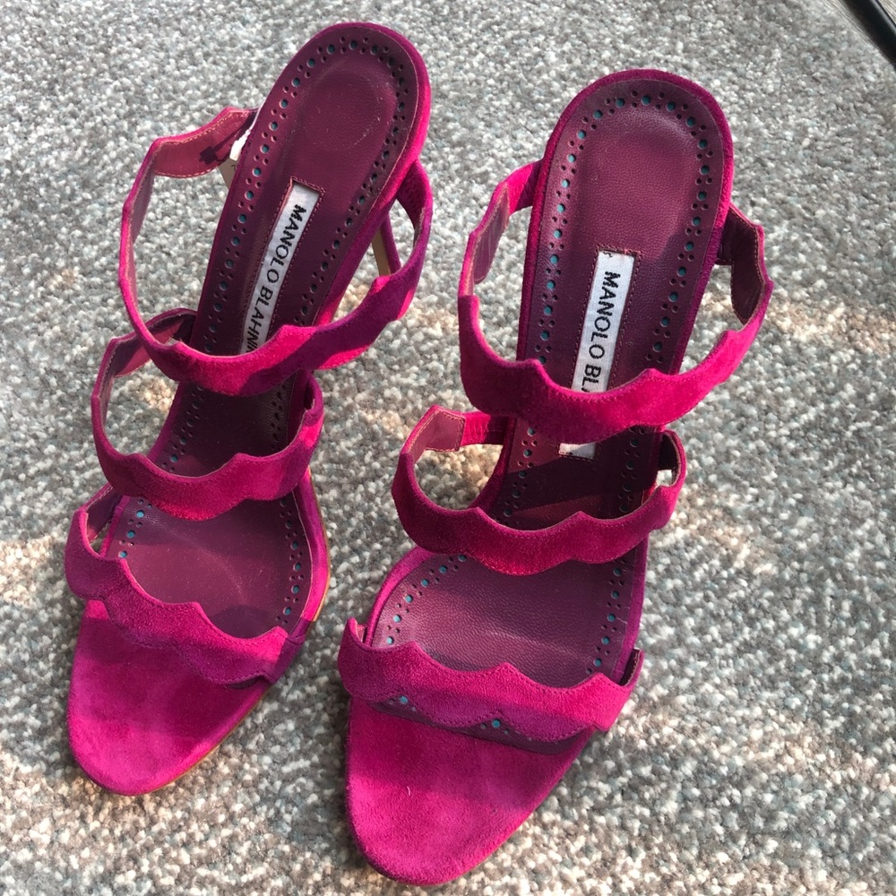 Manolo Blahnik Suede Fuschia Mules